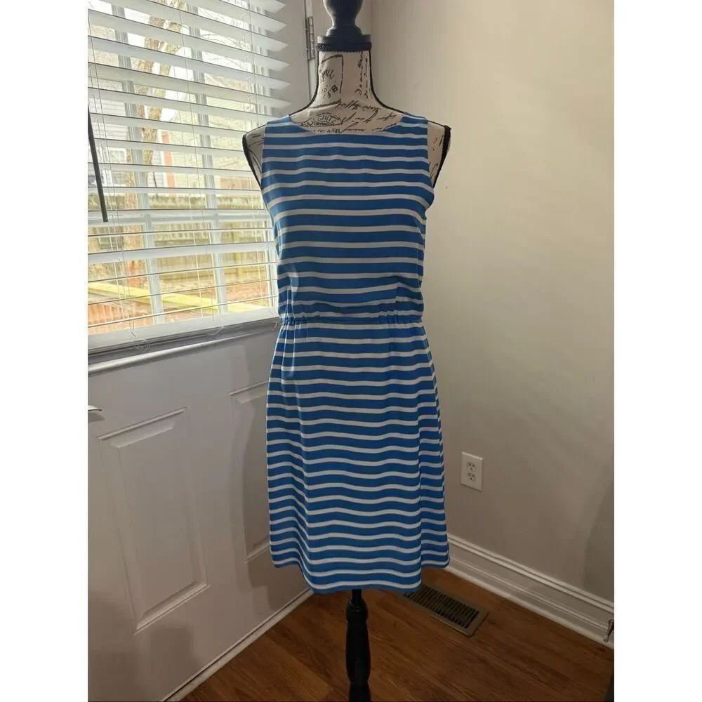 J. Crew Women'sāStriped Sleeveless Elastic Waist Sheath Dress Blue White Size 0